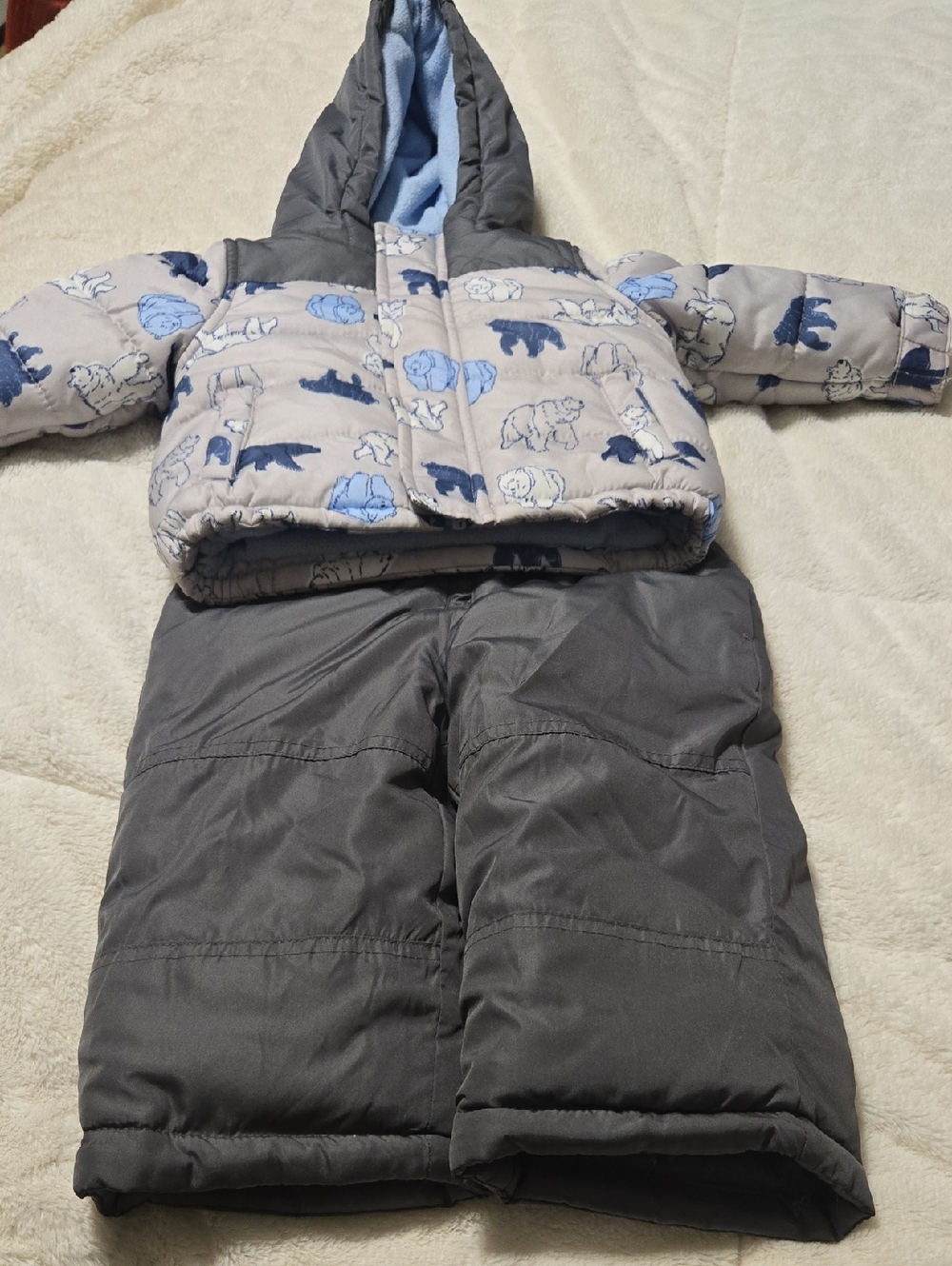 Carter's Gray & Blue Polar Bear Hooded Winter Snowsuit